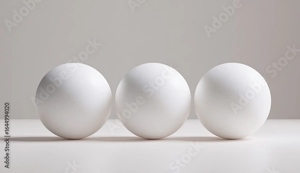 Fototapeta Three white spheres in a row against a neutral background