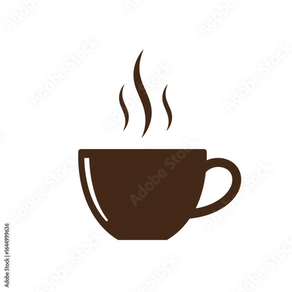 Fototapeta Brown coffee cup with steam rising and minimalist design on transparent background