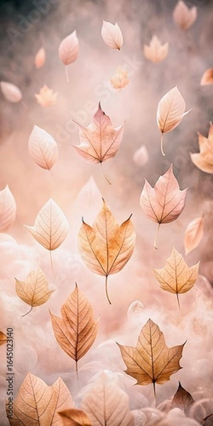 Fototapeta Gentle Autumn Leaves Floating Gracefully Through Softly Lit Skies
