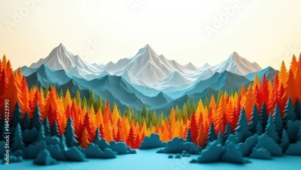 Obraz Paper Cut Autumn Mountain Scene