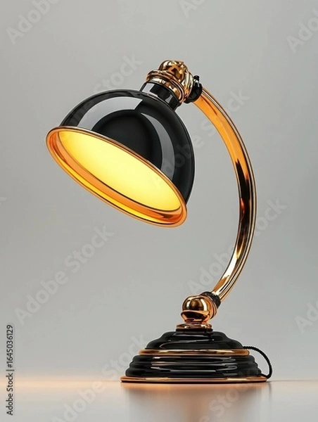 Obraz Elegant Black and Gold Desk Lamp with Warm Light and Stylish Design