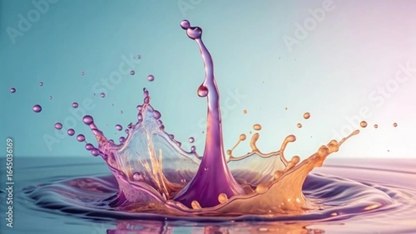 Fototapeta A stunning symphony of water droplets dance in mid air creating a vibrant splash of color vivid and