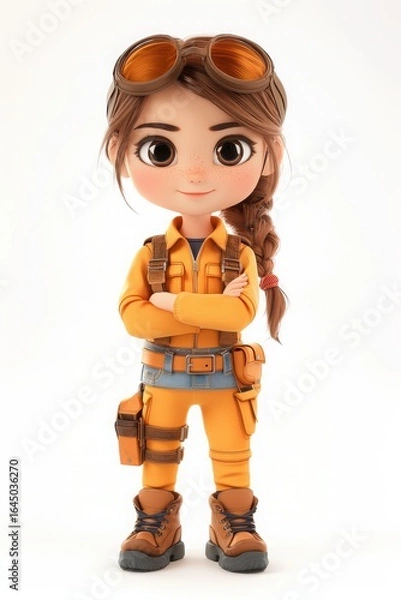 Obraz Cute cartoon character in orange outfit with goggles and boots