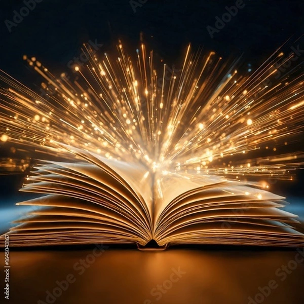 Fototapeta open book emitting golden rays of abstract innovation energy