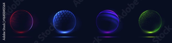 Fototapeta Set of sphere shield. Abstract dome energy protection. Vector illustration.