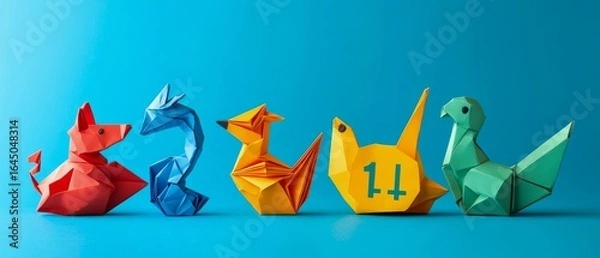 Obraz Origami animals unfolding into math symbols playful learning design