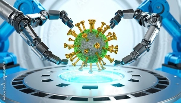 Fototapeta Viruses and robot hands in the nano technology lab