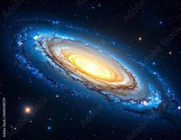 Fototapeta Planets, stars, and nebulas orbit through the black cosmos, a spiral illustration of the universe's light