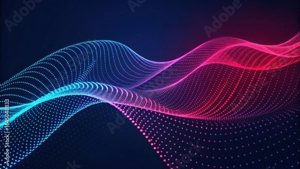 Fototapeta An abstract digital ocean of connectivity flowing between vibrant blue and radiant red light points