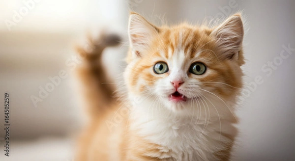 Fototapeta Close-up of a ginger and white kitten.