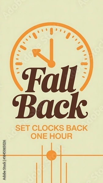 Obraz Photo of fall back clock graphic with text set clocks back one hour, vintage style reminder for daylight saving time change