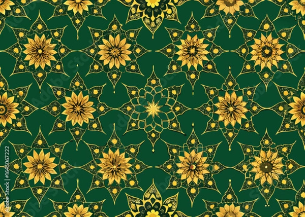 Fototapeta Intricate emerald green and gold tapestry design