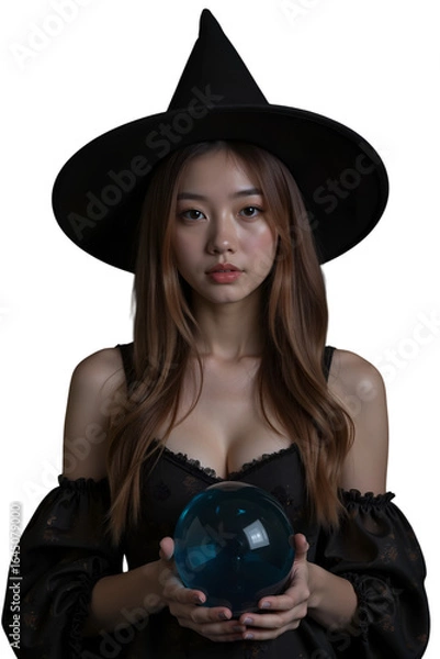 Obraz mystical witch with crystal ball on transparent background