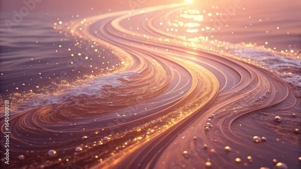 Fototapeta Golden trail shimmering at sunset a path of water inviting serene contemplation and dreamy soft