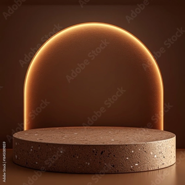 Obraz Podium illuminated with orange light creates striking backdrop for display showcasing modern design. Unique shape adds depth to presentation environment, emphasizing aesthetic appeal and visual charm