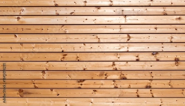 Obraz Detailed background of a natural wood wall with horizontal planks. Light brown timber siding texture with visible grain and knots.