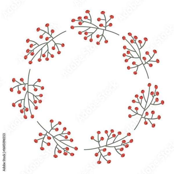 Fototapeta Autumn wreath of red berry bushes. Vector round frame for the design of postcards, invitations and seasonal decor.