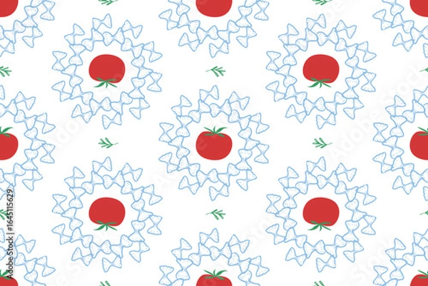 Obraz Pasta and tomatoes seamless pattern. Italian food illustration in vector.