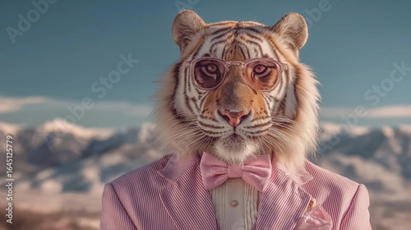 Obraz Tiger in Pink Suit with Montain Backdrop