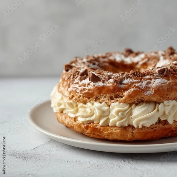 Fototapeta Delicious cream puff pastry ring on a plate