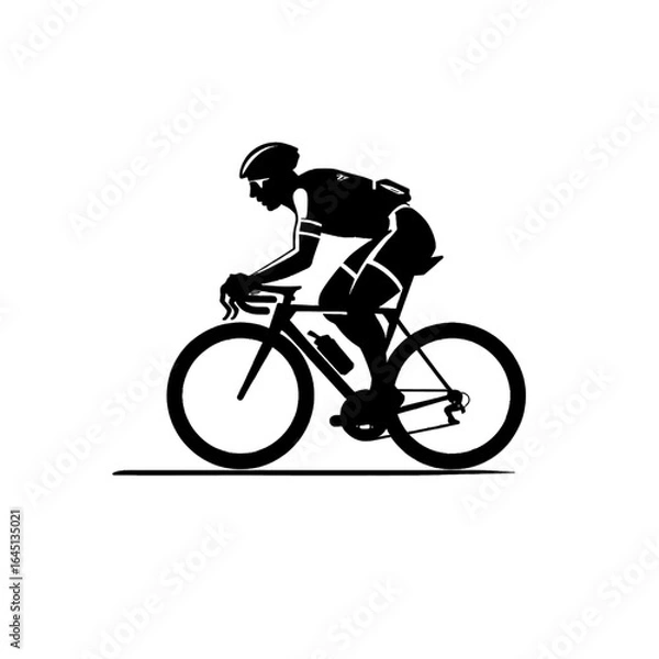 Fototapeta Black silhouette of a cyclist on white background.