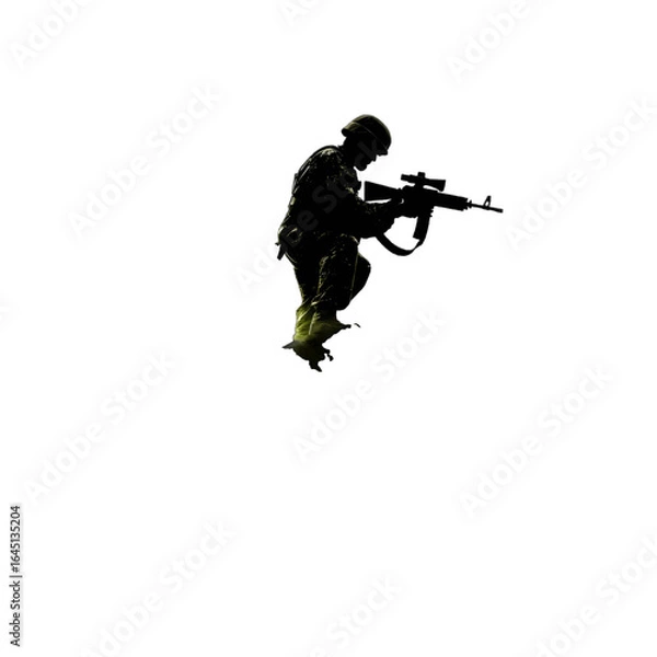 Obraz Black silhouette of a soldier on white background.