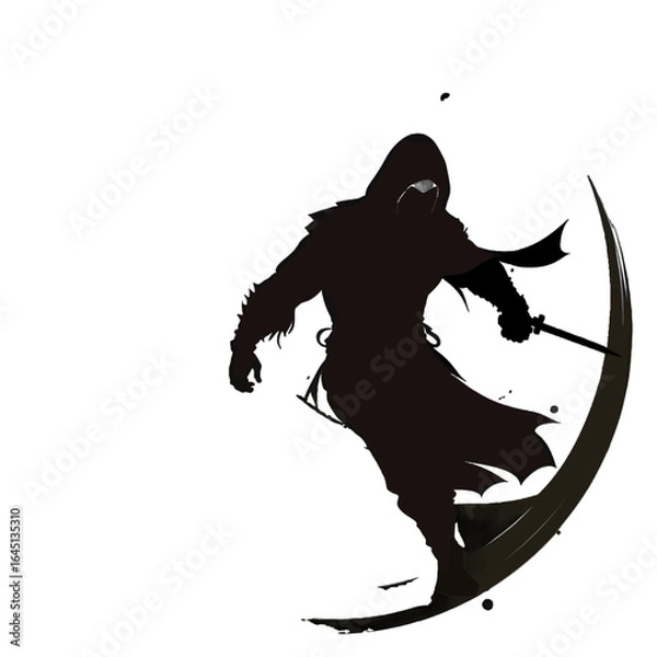 Obraz Black silhouette of samurai in a circle on white background.