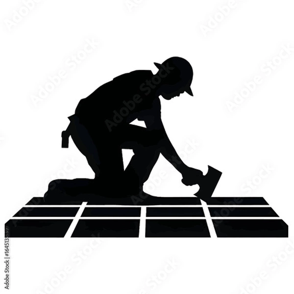 Fototapeta Vector illustration of a tile worker in black silhouette against a clean white background, capturing graceful forms.