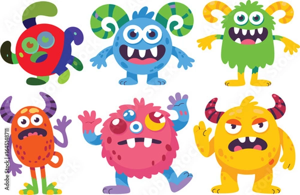 Fototapeta Colorful and Playful Monster Cartoon Collection A Whimsical Assembly of Amusing Creatures with Various Shapes Colors and Features