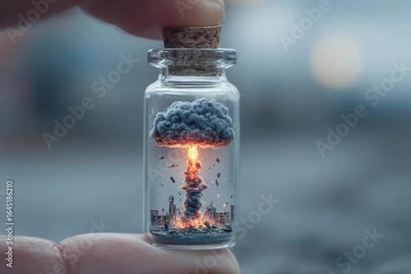 Fototapeta A glass vial containing a dramatic explosion against a blurred dark background.