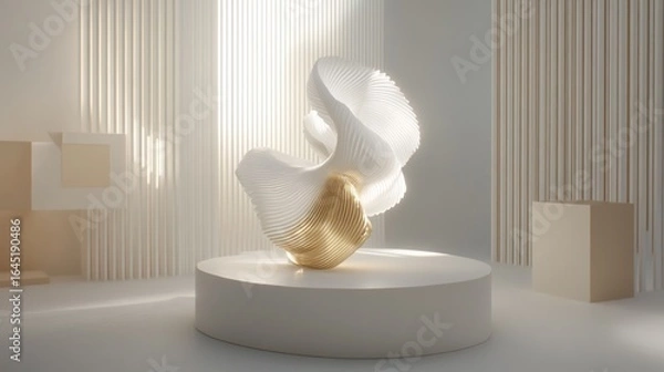 Fototapeta Abstract sculpture on a pedestal in a minimalist, light-filled space