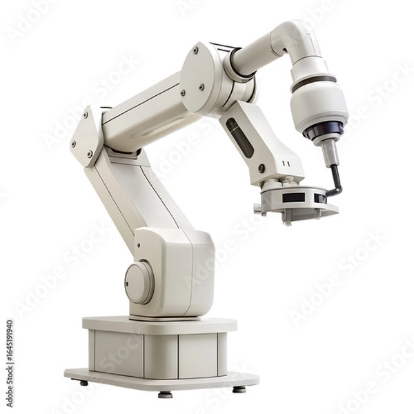 Fototapeta Modern industrial robot arm for automated manufacturing processes, isolated on transparent background