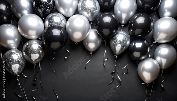 Fototapeta Elegant silver and black balloons create a glamorous event or celebration backdrop