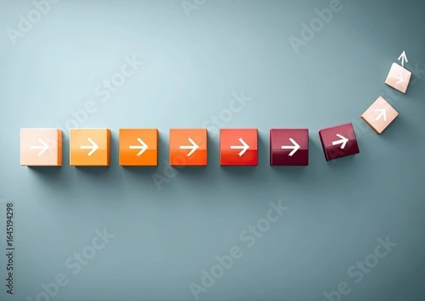 Fototapeta Stacked colored blocks with arrows, showing progression and potential loss