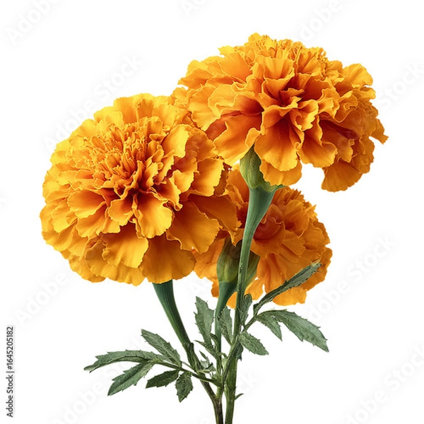 Obraz Fresh marigold or tagetes erecta flower isolated on transparent background.