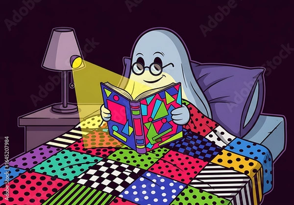 Obraz Cartoon ghost reading a book in bed