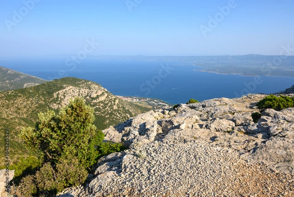 Fototapeta Dalmatian landscape, view from Vidova Gora, the highest mountain of Croatia islands on the island of Brac
