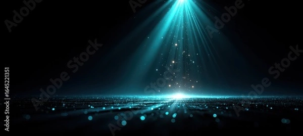 Fototapeta White Light Rays with Particles on Black Background