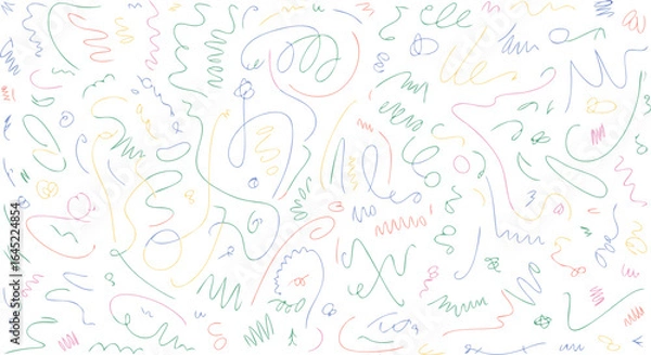 Fototapeta Playful Line Art Whimsical MultiColored Scribbles and Doodles on a White Background for Creative Projects