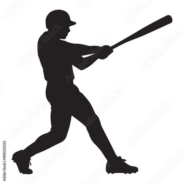 Fototapeta A vector silhouette of an active baseball player holding a bat, ready to hit a ball