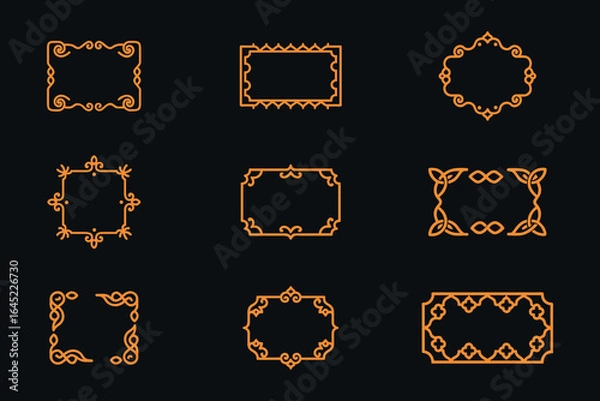 Fototapeta Elegant-Orange-Frames-on-Black-Background-Collection-of-Ornate-Border-Designs-for-Invitations