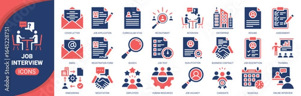 Fototapeta Job interview icon set. Containing icon of recruitment, interview, resume, job application, candidate and more. Solid vector icons collection.