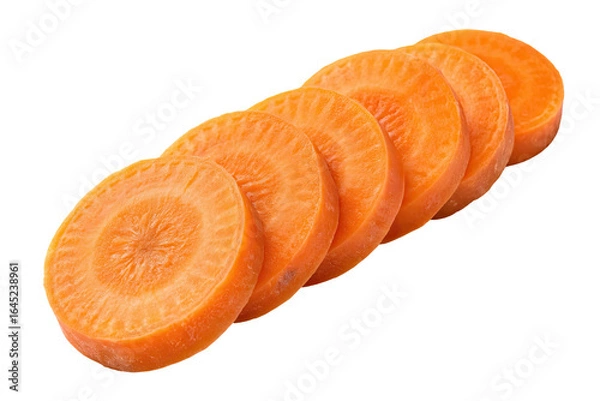Fototapeta Sliced round carrot slices isolated on transparent background in png format.