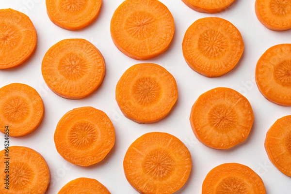 Fototapeta Background of sliced round carrots on white background