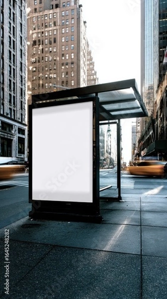Fototapeta Urban Billboard Mockup at a Bus Stop in Midtown Manhattan on a Sunny Day