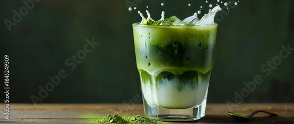 Obraz アイス抹茶とオーツミルクを混ぜたドリンク