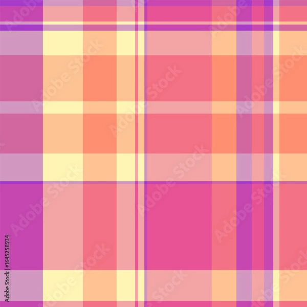 Fototapeta Identity background vector check, 70s textile tartan pattern. 1950s plaid fabric texture seamless in red and pink colors.