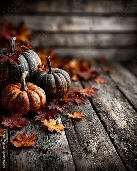Fototapeta Halloween and autumn holiday banner background with bats, pumpkins and Jack-o'-lanterns