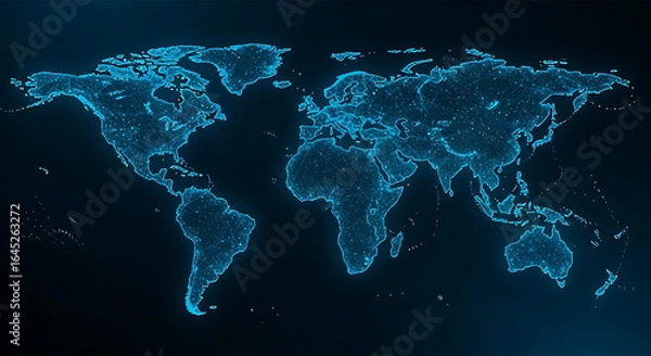 Obraz Glowing blue World Map Digital Network Visualization