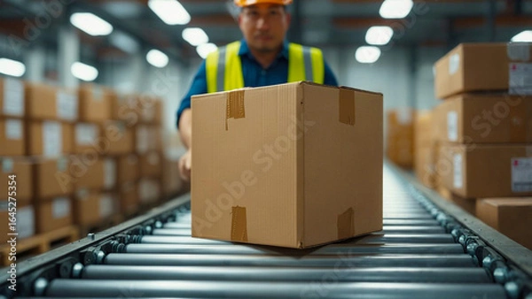 Obraz 倉庫内にて、出荷前のダンボール